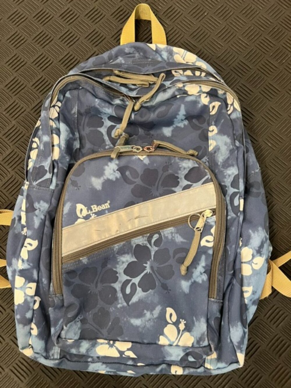 Vintage L.L. Bean Deluxe Book Pack Backpack Blue Floral Hibiscus Tie Dye 32L